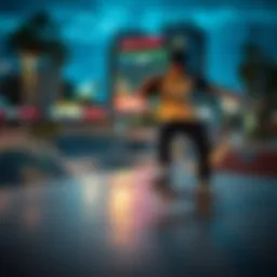 A skateboarder performing tricks at a vibrant urban skate park in Australia