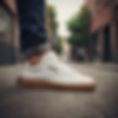 Urban setting with Reebok Club C gum sole sneakers on display