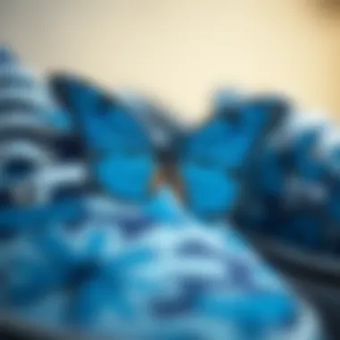 Close-Up of Vans Blue Butterfly Pattern A close-up view of the Vans Blue Butterfly pattern on skate shoes