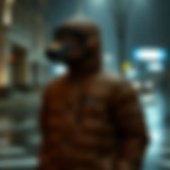 Functionality in Adverse Weather Conditions Vans Foundry Puffer Jacket worn during a rainstorm illustrating its functionality.