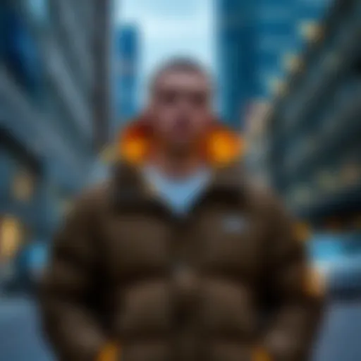 Vans Foundry Puffer Jacket in an urban setting showcasing its stylish design.