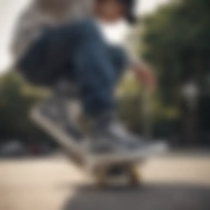 A skateboarder performing tricks while wearing Vans hi tops, demonstrating their flexibility and grip.