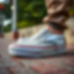 A close-up view showcasing the unique texture of Vans lightweight slip-ons