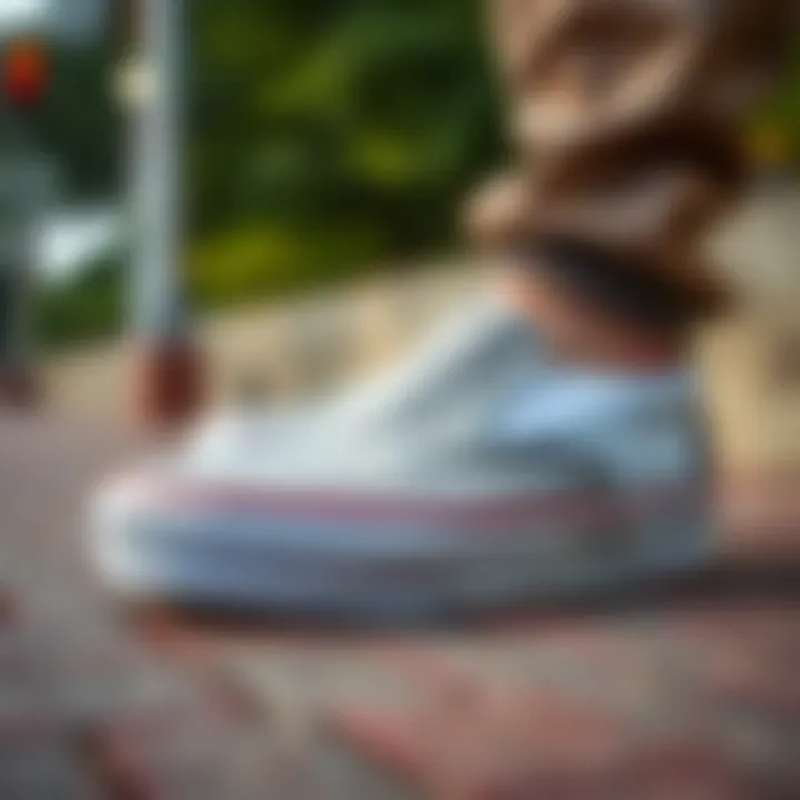 A close-up view showcasing the unique texture of Vans lightweight slip-ons