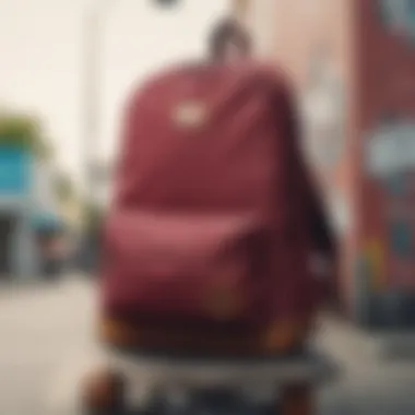 Close-up of the materials used in the Vans Maroon Backpack