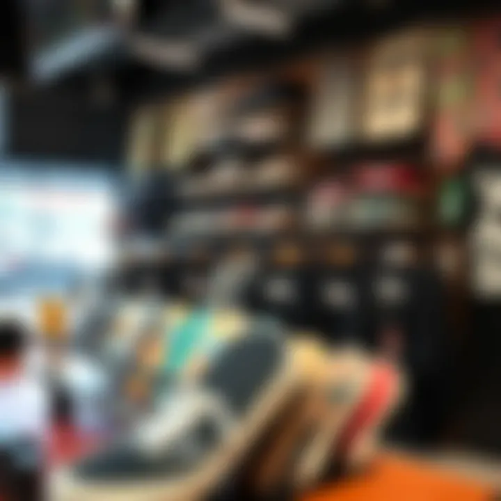 Skateboard and Apparel Collection A collection of skateboards and apparel on display, reflecting the brand's heritage