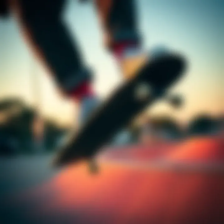 Skateboarder in Action with Vans Footwear Skateboarder performing a trick wearing Vans shoes