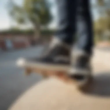 Vans Slip-On Boots in Action: A Skateboarding Essential Skateboarder wearing Vans Slip-On Boots in action at a skatepark