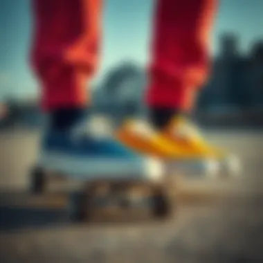 Color Variations of Vans Slip-On Cush in Skateboarding Context Vans Slip-On Cush in various colors on a skateboard
