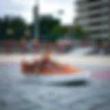 Vans Suede Old Skool Mule showcased in an urban skate park