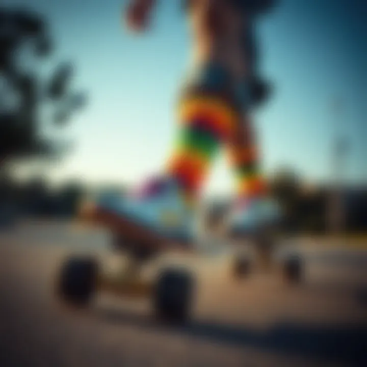 Fashion Meets Function: The Skate Style A skateboarder showcasing vibrant Nike socks with a stylish board