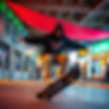 A vibrant skateboarding scene featuring Vision Street Wear apparel