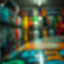 A vibrant skateboard display showcasing various brands and styles at Wicked Skate Shop